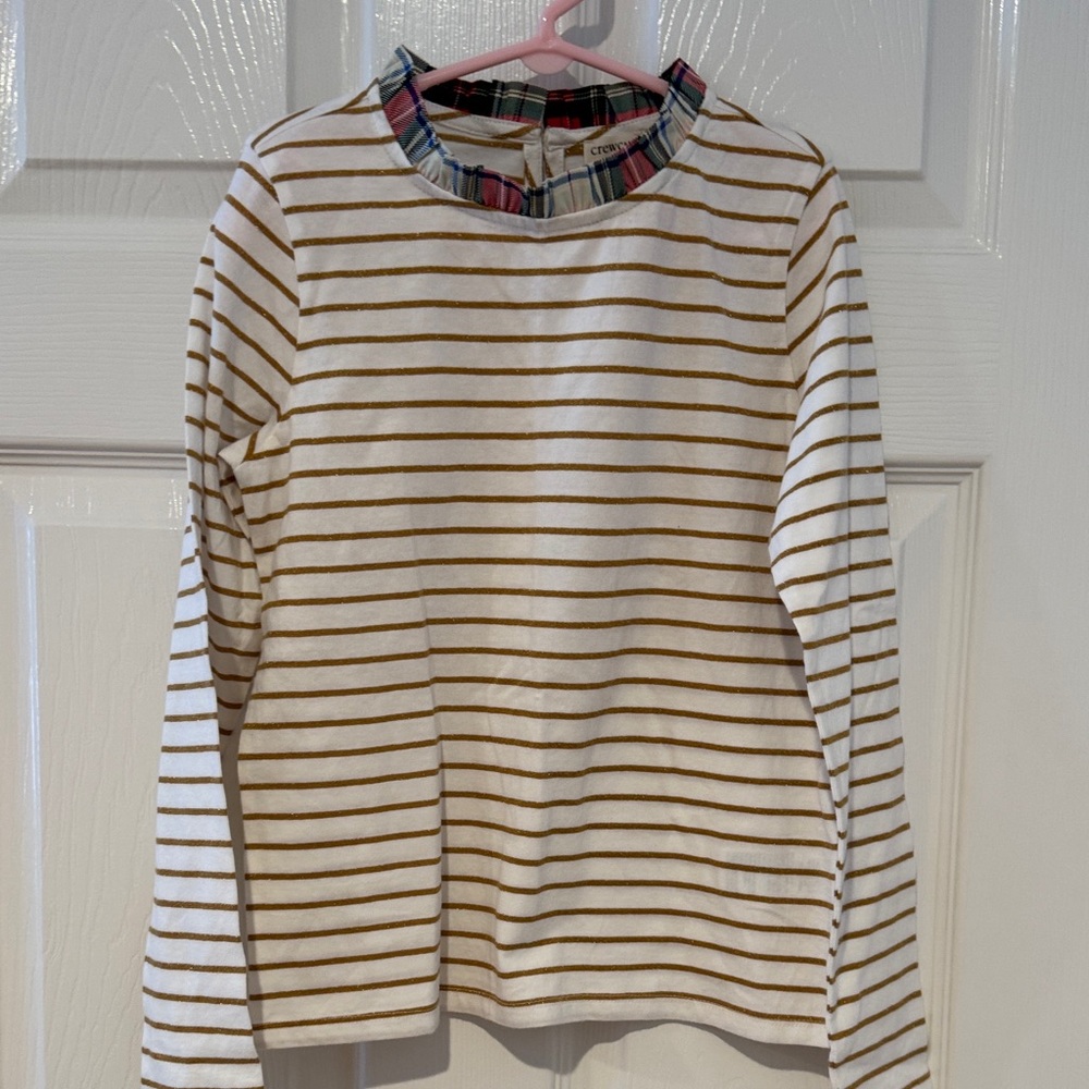 Crewcuts factory Gold Striped Top with Plaid Collar